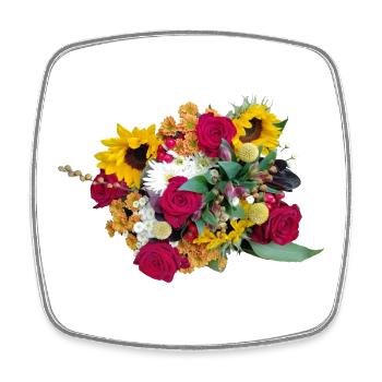 Farbwildes Blütenbouquet Rosen Sonnenblumen - Viereckiger Kühlschrankmagnet - Weiß - Vorne