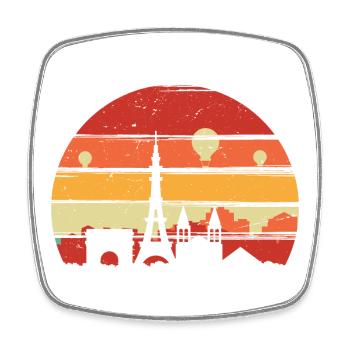 Silhouette de la ligne d’horizon du coucher de soleil à Paris - Magnet carré - blanc - Devant