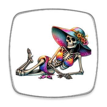 Sunlit Skeleton in Floral Hat - Square fridge magnet - white - Front