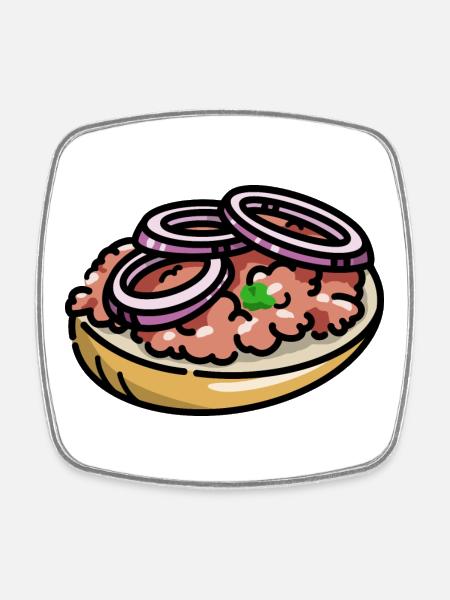 Comic Mettbrötchen Mett Hack Brötchen Zwiebeln - Viereckiger Kühlschrankmagnet - Weiß