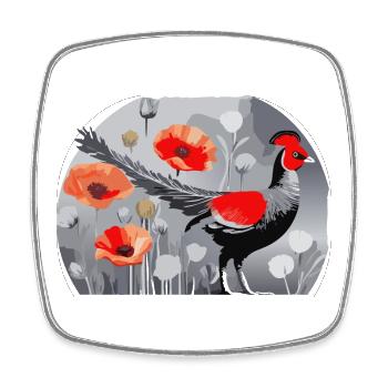 Illustration de faisan et coquelicots - Magnet carré - blanc - Devant