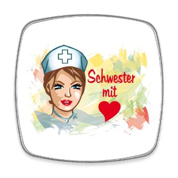 Schwester mit Herz Pflegehelden - Viereckiger Kühlschrankmagnet - Weiß - Vorne