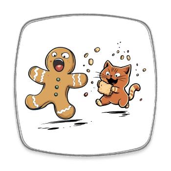 Weihnachten Katze, Naschkatze, Keksliebhaber - Viereckiger Kühlschrankmagnet - Weiß - Vorne