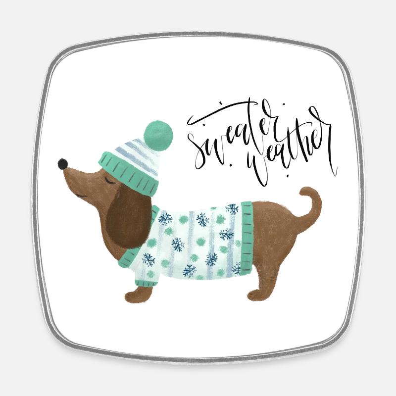 Dackel mit Pullover und Mütze - Sweater Weather - Viereckiger Kühlschrankmagnet - Weiß