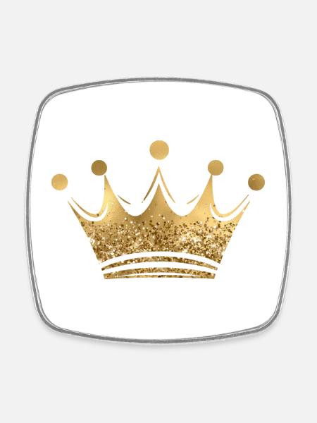 Couronne Reine/Roi Paillettes Dorées Personnalisable - Magnet carré - blanc