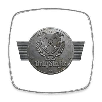 Tête Only Staffie en médaille métallique - 100 - Magnet carré - blanc - Devant