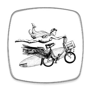 Flying Bike - Square fridge magnet - white - Front