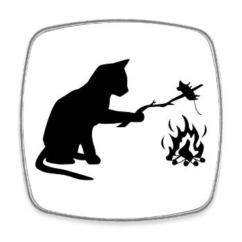 Cat at barbecue, camping, BBQ - Square fridge magnet - white - Front