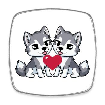 Couple de loups coeur - Magnet carré - blanc - Devant