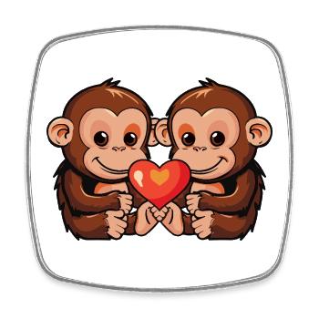 Singe Couple Coeur Saint Valentin - Magnet carré - blanc - Devant