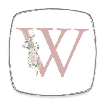 W Monogram, Floral, Personalizable - Square fridge magnet - white - Front