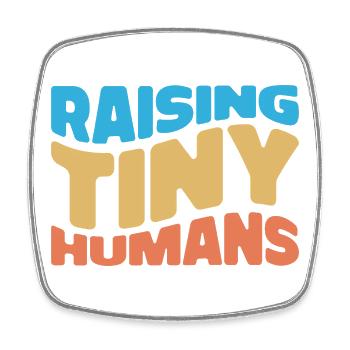 Raising Tiny Humans – Everyday Parenting with Humor - Square fridge magnet - white - Front