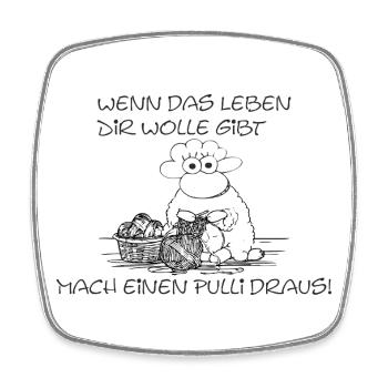 Mach einen Pulli draus – lustiges Strick-Schaf - Viereckiger Kühlschrankmagnet - Weiß - Vorne