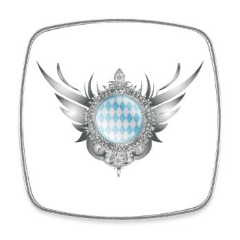 Écusson d’aile en argent avec motif en losange - Magnet carré - blanc - Devant