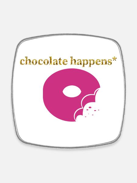 Pink donut with chocolate accent - Square fridge magnet - white