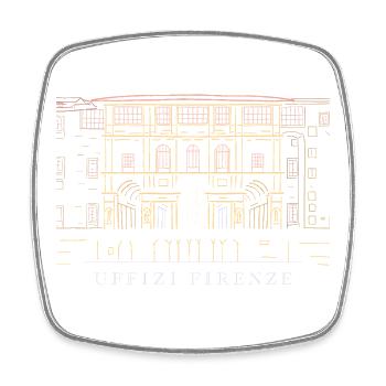 Florence, Musée des Offices, Italie Dessin à la main - Magnet carré - blanc - Devant