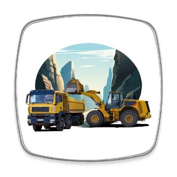 Bagger mit LKW im Steinbruch - Viereckiger Kühlschrankmagnet - Weiß - Vorne