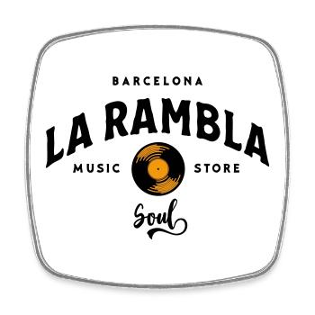 "La Rambla Soul" Barcelona Vintage Music Store - Square fridge magnet - white - Front