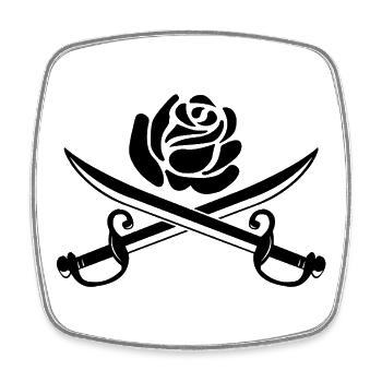 Schwarze Rose und gekreuzte Schwerter - Viereckiger Kühlschrankmagnet - Weiß - Vorne