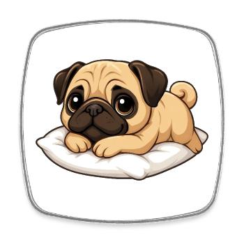 Cute Pug Lying Relaxed Cartoon - Square fridge magnet - white - Front