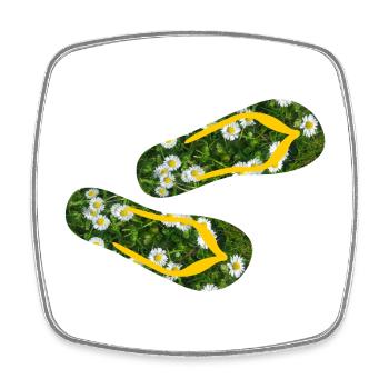 Slippers Daisies Flip Flops Camping Lawn - Square fridge magnet - white - Front