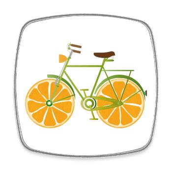 Funny bike with orange wheels fruity funny - Square fridge magnet - white - Front