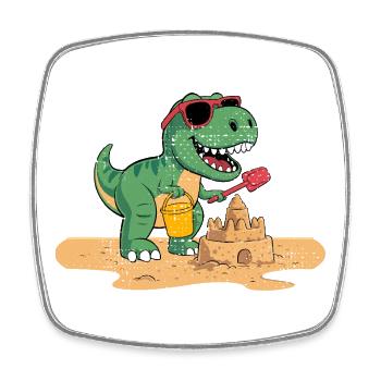 Playful Dinosaur Sandcastle Design - Square fridge magnet - white - Front