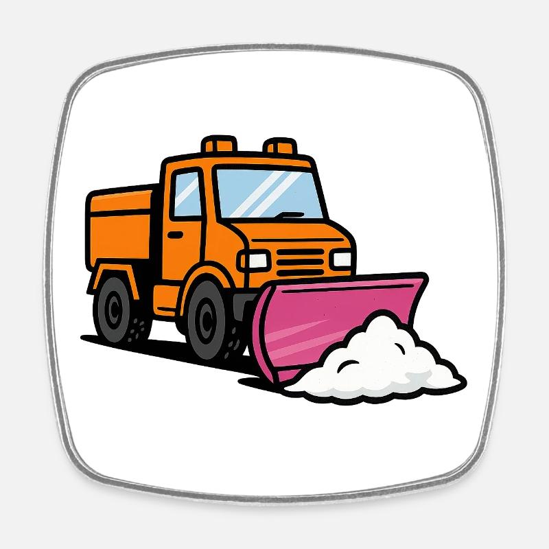 Funny snow plow with snow shovel - Square fridge magnet - white