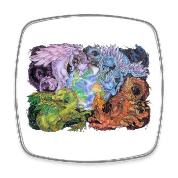 Fantasy Saisons Dragons Terre Mythologie - Magnet carré - blanc - Devant