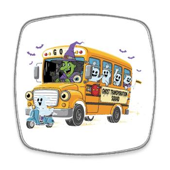 Spooky Bus Haunted Crew - Square fridge magnet - white - Front