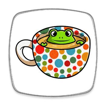 Fleckiges Froschtassen-T-Shirt – Gepunktete süße Kaffeetasse - Viereckiger Kühlschrankmagnet - Weiß - Vorne