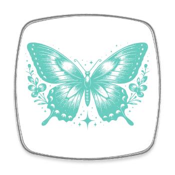 Turquoise Butterfly and Flowers - Square fridge magnet - white - Front