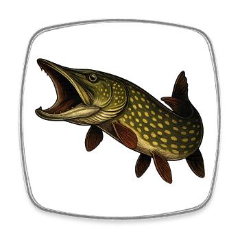 Dynamischer Hecht Fischmotiv - Viereckiger Kühlschrankmagnet - Weiß - Vorne
