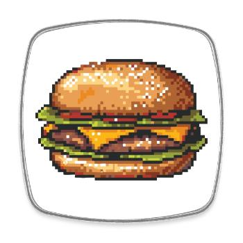 8Bit Hamburger Pixelkunst - Viereckiger Kühlschrankmagnet - Weiß - Vorne