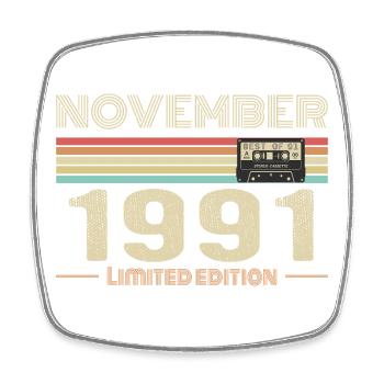 November 1991 Vintage Birthday Retro Tee - Magnet carré - blanc - Devant