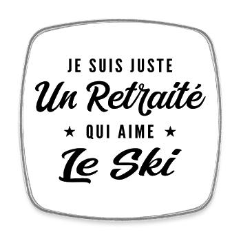 Retraité Skieur Humour Cadeau Retraite - Magnet carré - blanc - Devant