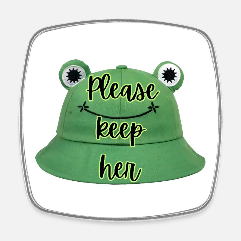 Please keep here - Frog hat - Square fridge magnet - white