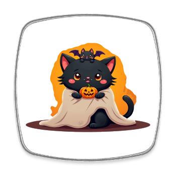 Halloween Katze mit Halloween Kürbis - Viereckiger Kühlschrankmagnet - Weiß - Vorne