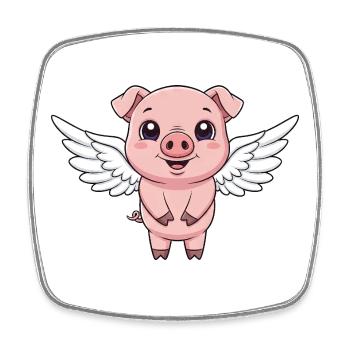 Mignon cochon dessin animé ange avec des ailes Ferme - Magnet carré - blanc - Devant