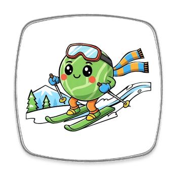 Skiing Watermelon Kawaii Winter Sports Fun - Square fridge magnet - white - Front
