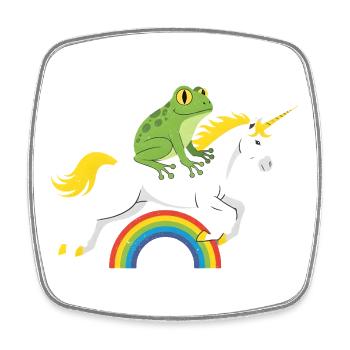 Une grenouille chevauche une licorne au-dessus de l’arc-en-ciel - Magnet carré - blanc - Devant