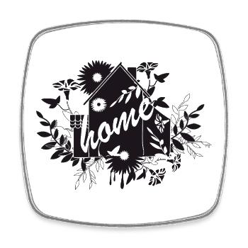 Black House with Flowers – House Design - Square fridge magnet - white - Front