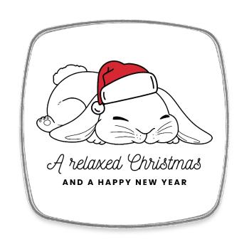 Lapin de Noël décontracté avec chapeau - Noir - Magnet carré - blanc - Devant