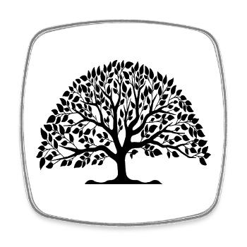 Schlanker Schattenbaum – Schmale Silhouette mit Blättern - Viereckiger Kühlschrankmagnet - Weiß - Vorne