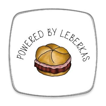 Powered by Leberkas – Leberkäse Spruch - Square fridge magnet - white - Front
