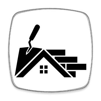 Logo Maurer avec contour de maison, truelle et briques - Magnet carré - blanc - Devant