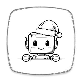 Kawaii Roboter mit Weihnachtsmütze – Süßes Design - Viereckiger Kühlschrankmagnet - Weiß - Vorne