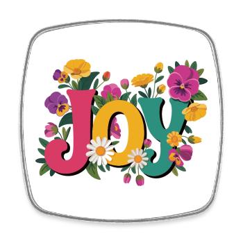 T-shirt Joy avec des fleurs Bonne humeur pour la vie quotidienne - Magnet carré - blanc - Devant