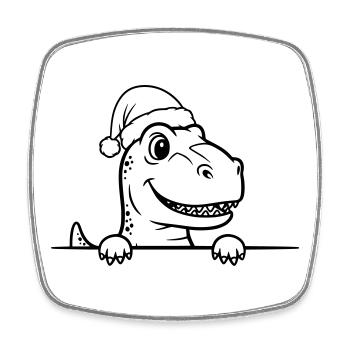 Funny Christmas Dino Line Art - Square fridge magnet - white - Front