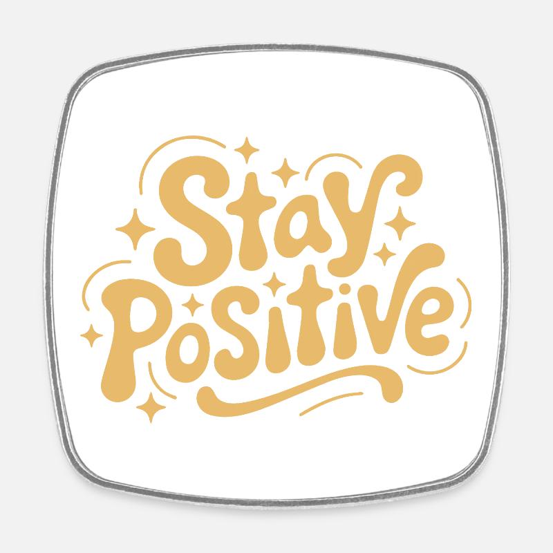 Stay Positive Retro Doodle - Square fridge magnet - white